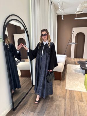 Navy &amp; Black Jacquard Abaya – Effortless Elegance