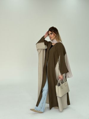 Olive and Beige Abaya – Elegant Two-Tone Harmony