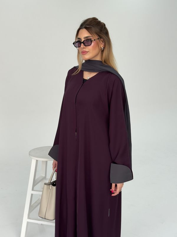 Burgundy &amp; Gray Contrast Abaya