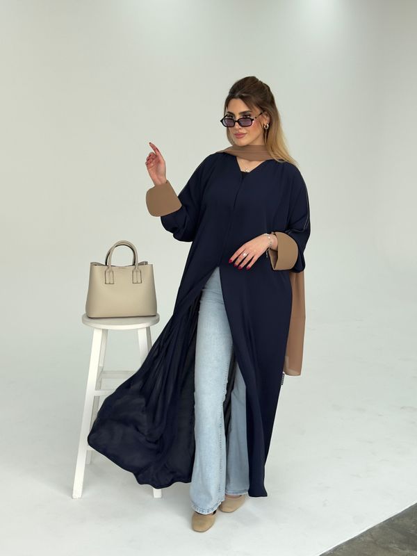 Navy &amp; Beige Contrast Abaya