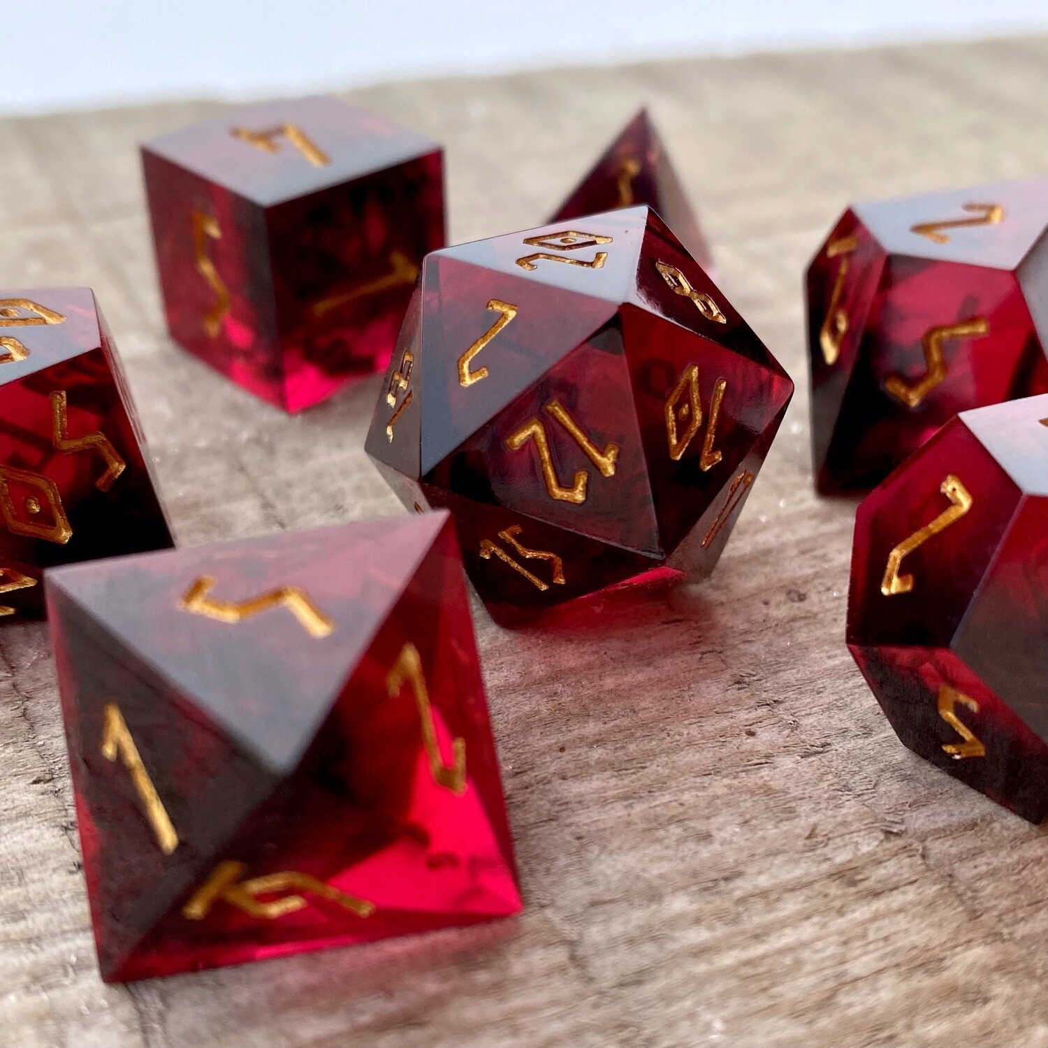 Dice Set | Burmese Ruby | DnD Handmade Resin Sharp Edge Dice by Fantasy Minis