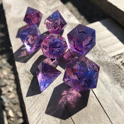 Dice Set | Purple Universe | DnD Handmade Resin Sharp Edge Dice by Fantasy Minis