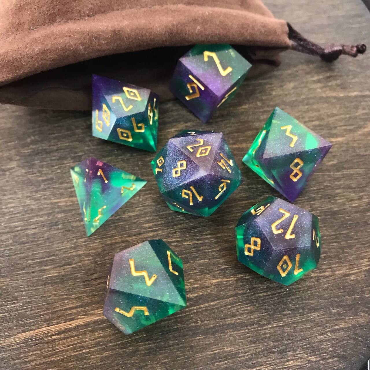 Dice Set | Witch Pot | DnD Handmade Resin Sharp Edge Dice by Fantasy Minis