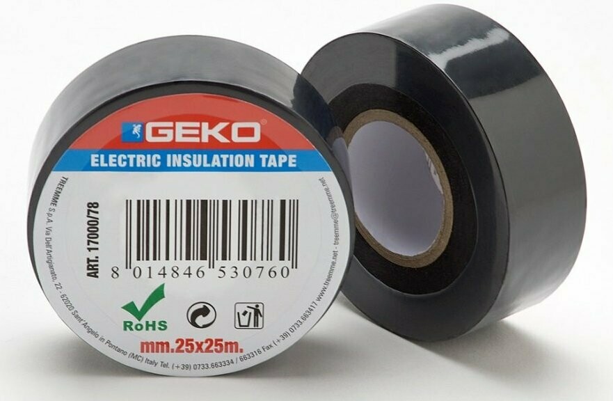 Geko Nastro isolante elettricista, Dimensioni/Colore: 25mmx25ml Nero