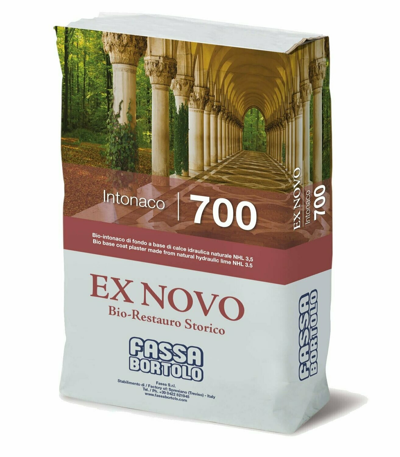 Bio-Intonaco di fondo Fassa 700 Ex Novo a base di calce idraulica 25Kg