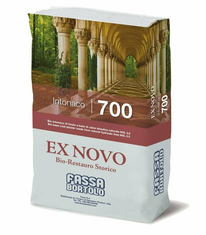 Bio-Intonaco di fondo Fassa 700 Ex Novo a base di calce idraulica 25Kg