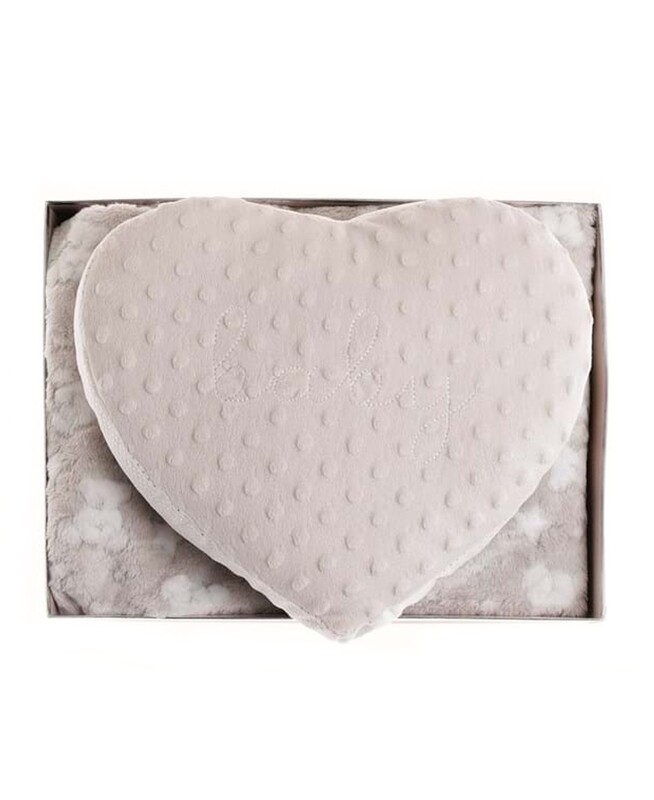 Plaid e cuscino cuore "Baby" beige
