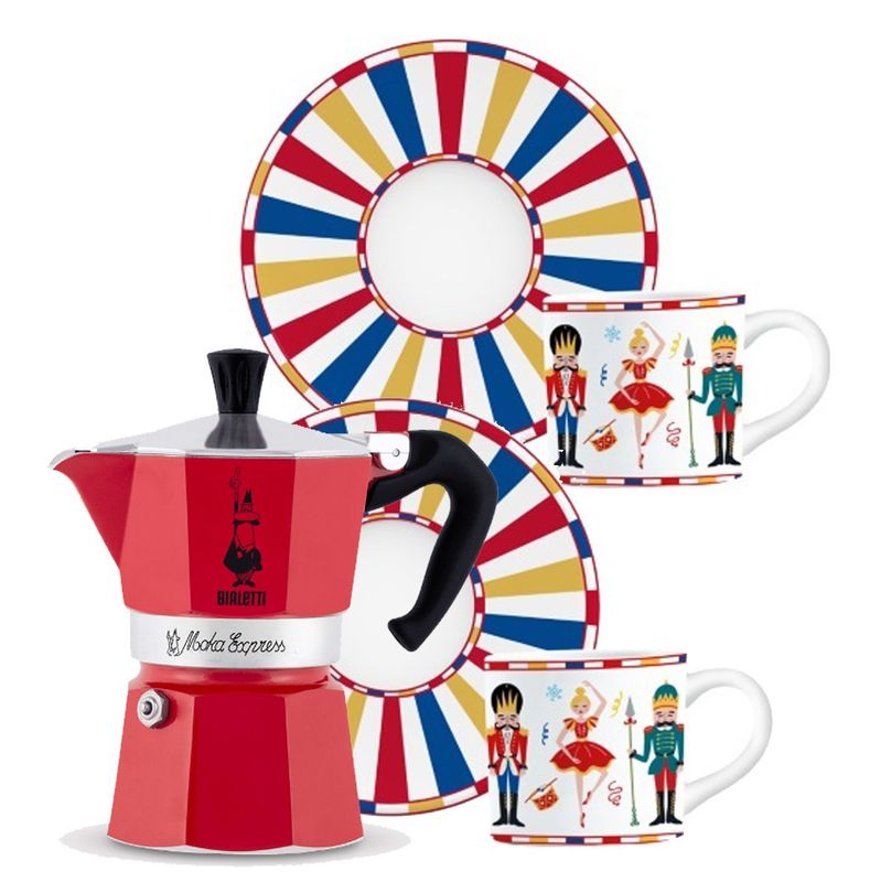 Set 2 tazzine caffè + Moka 3 tazze Bialetti schiaccianoci Set 2 tazzine caffè + Moka 3 tazze Bialetti schiaccianoci