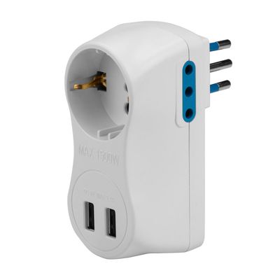 Polypool Adattatore con usb + 2 prese 10A A + 1 presa 10/16A 