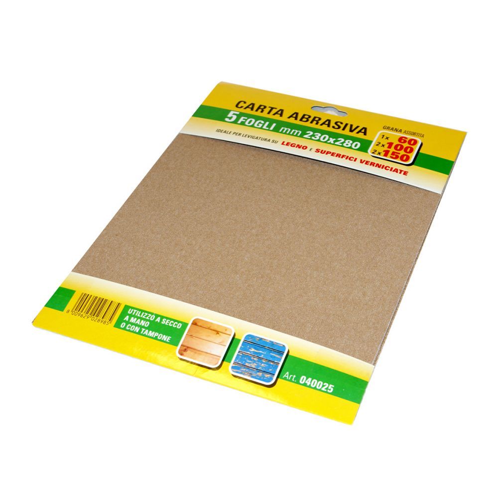 Set 5 fogli carta abrasiva assortiti