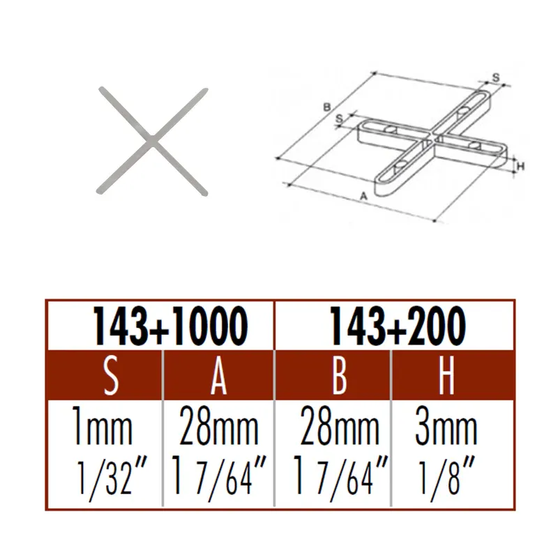 Distanziatori a croce per piastrelle 1mm (cf.1000pz)