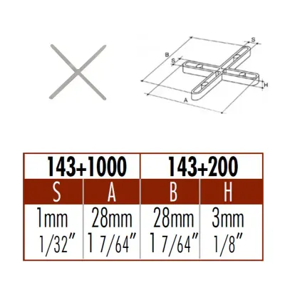 Distanziatori a croce per piastrelle 1mm (cf.200pz)