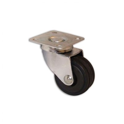 Ruota piroettante in nylon e gomma antigraffio, con piastra Ruota piroettante in nylon e gomma antigraffio, con piastra