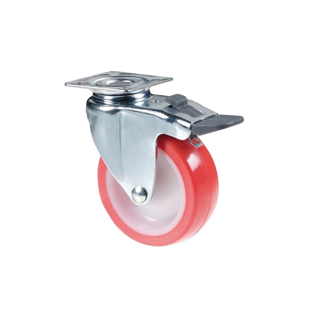 Ruota piroettante in poliuretano con piastra e freno ø 63