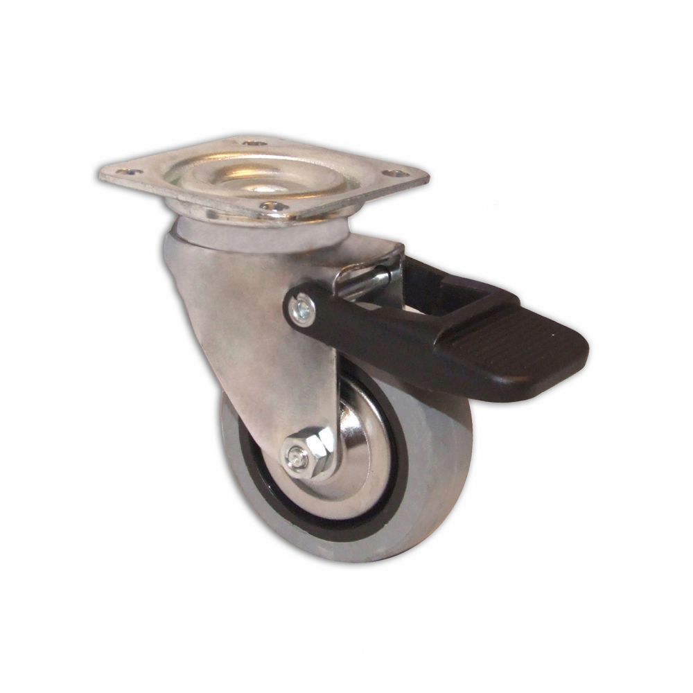 Ruota piroettante in gomma con piastra e freno ø 60