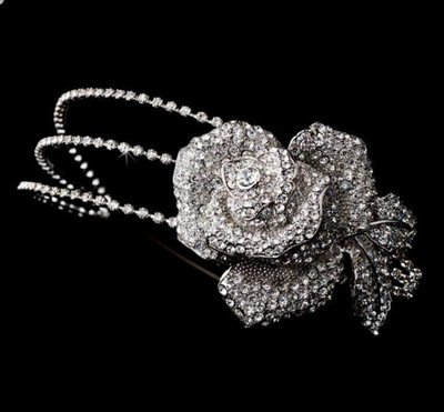 Antique Silver Clear Flower Side Accented Headband