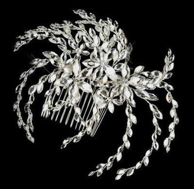 Silver Clear Marquise Rhinestone Floral Side Comb