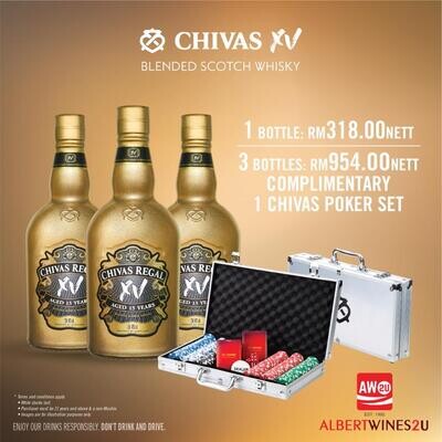 (Free Chivas Poker Set) Chivas Regal 'XV - 15 Years Old' Scotch Whisky 3-Btls Pack