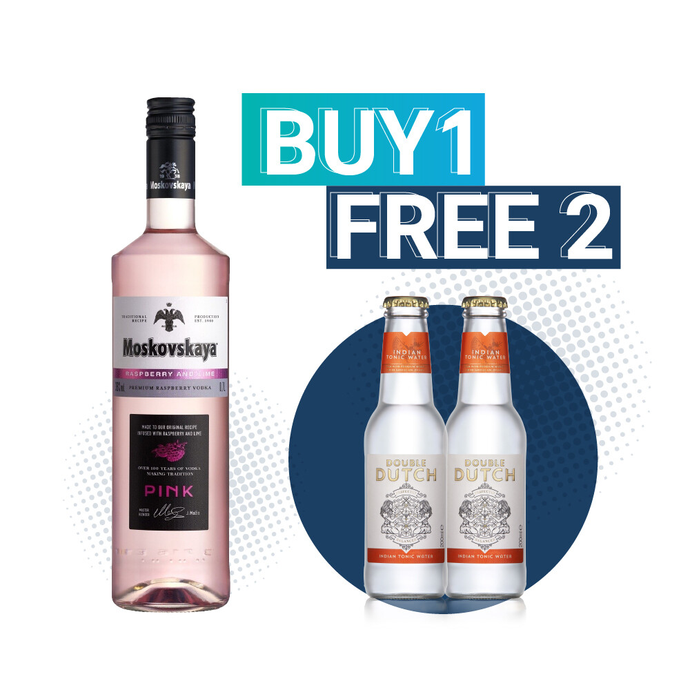 (Free 2 Double Dutch Indian Tonic) Moskovskaya 'Raspberry and Lime’ Pink Vodka