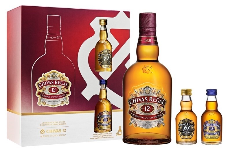 Chivas Regal '12 Years Old' Scotch Whisky (Limited Edition Gift Pack with 2 Miniatures - 15 & 18 Years Old)