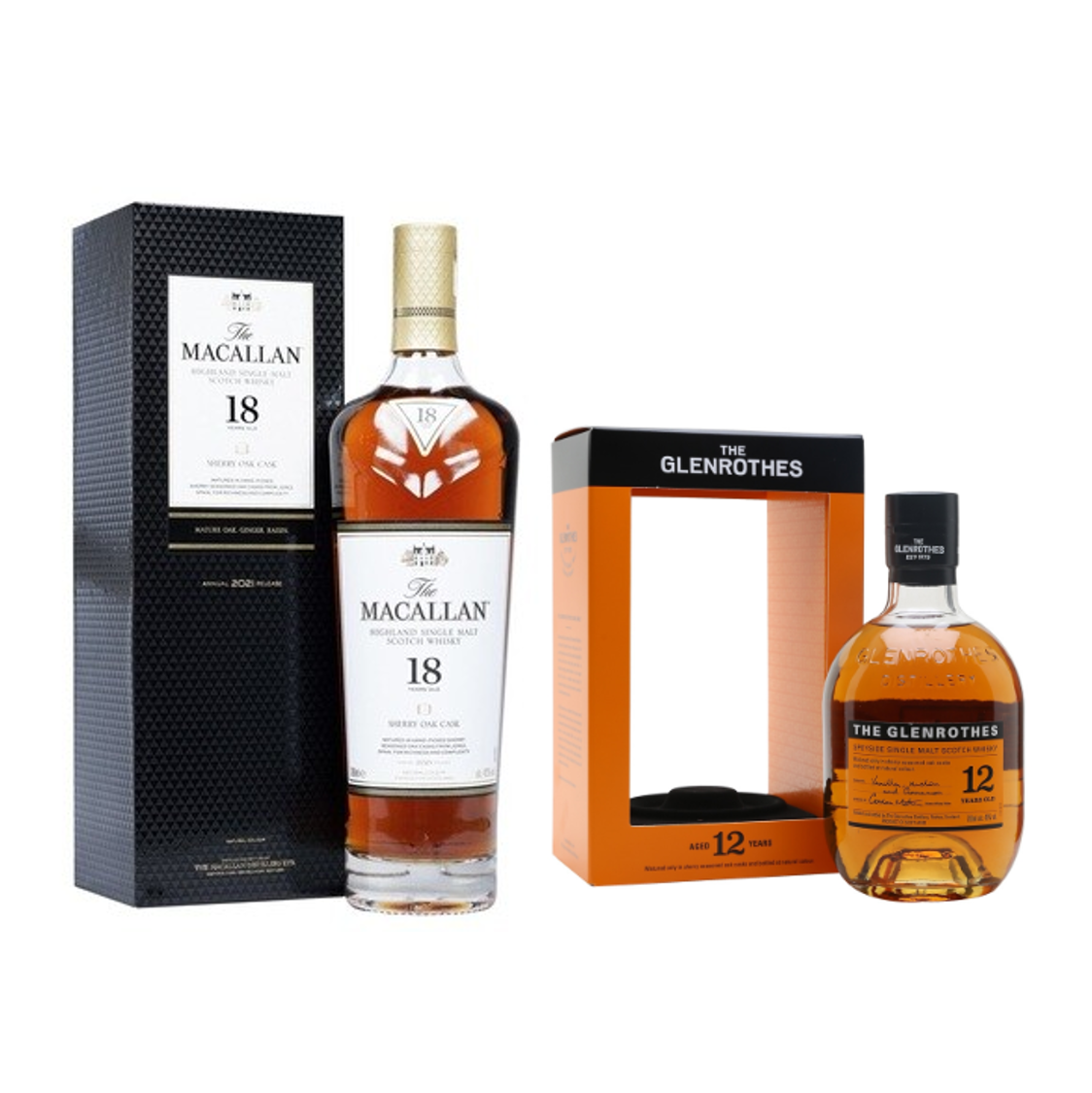 (2 Btl Collectors Pack) Macallan '18 Years Old Sherry Cask' & The Glenrothes '12 Years Old' Single Malt Whisky