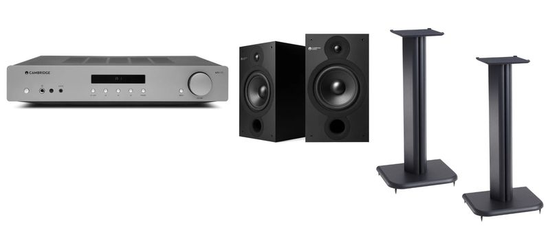 Bundled System #2: Cambridge Audio AXA35 Amp, Cambridge Audio SX-60 Speakers, Sanus F24B Stands, and Cambridge Audio BT100 Bluetooth Adapter