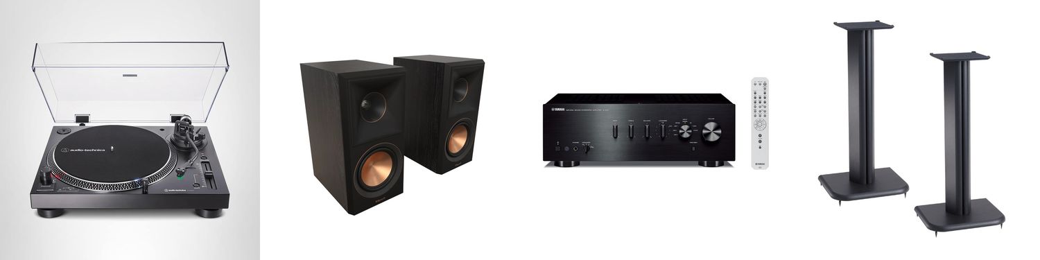 Bundled System #3: Yamaha A-S301 Amplifier, Klipsch RP500MII Speakers, Audio-Technica AT-LP120XUSB Turntable, SANUS BF24B Speaker Stands