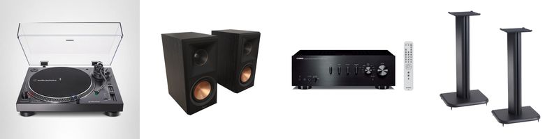 Bundled System #3: Yamaha A-S301 Amplifier, Klipsch RP500MII Speakers, Audio-Technica AT-LP120XUSB Turntable, SANUS BF24B Speaker Stands