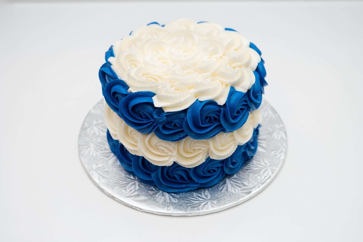 Blue and White Rosette Cake