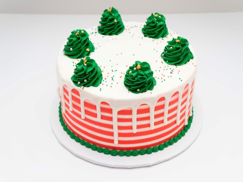 Christmas Trees Striped Drip Cake