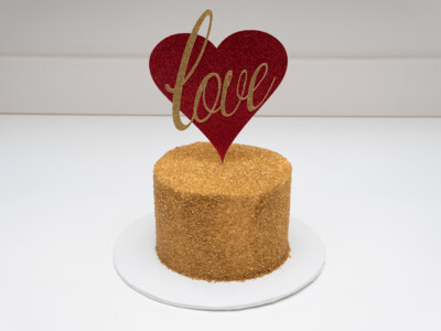Gold Sugared Cake with Love Heart Topper
