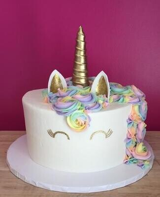 Unicorn Mane Gold Fondant Horn and Eyes Cake