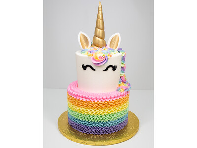 2 Tier Unicorn Rainbow Ruffle Cake
