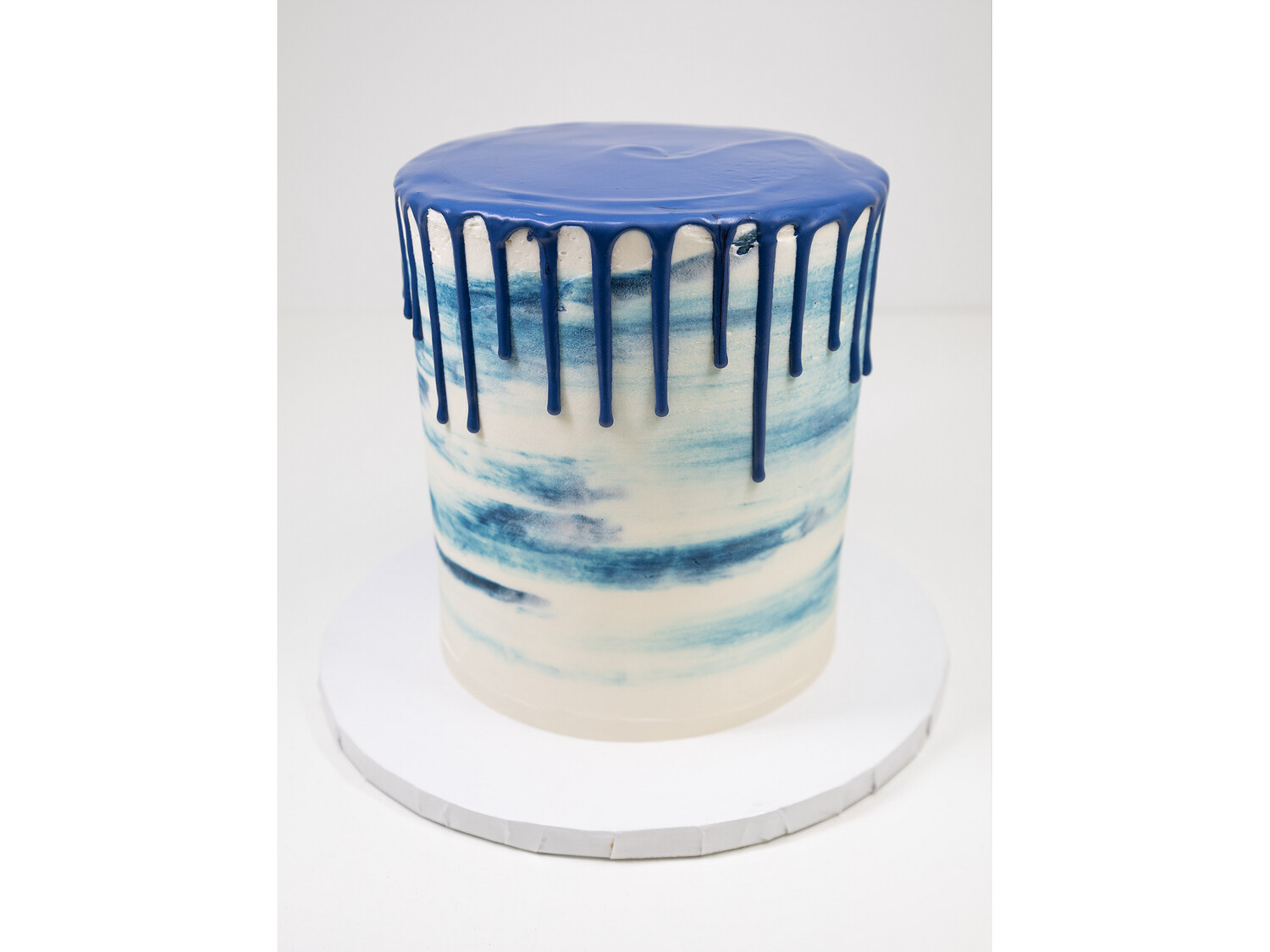 Blue and White Swirl Double Barrel Drip Cake