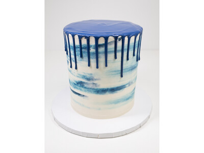Blue and White Swirl Double Barrel Drip Cake