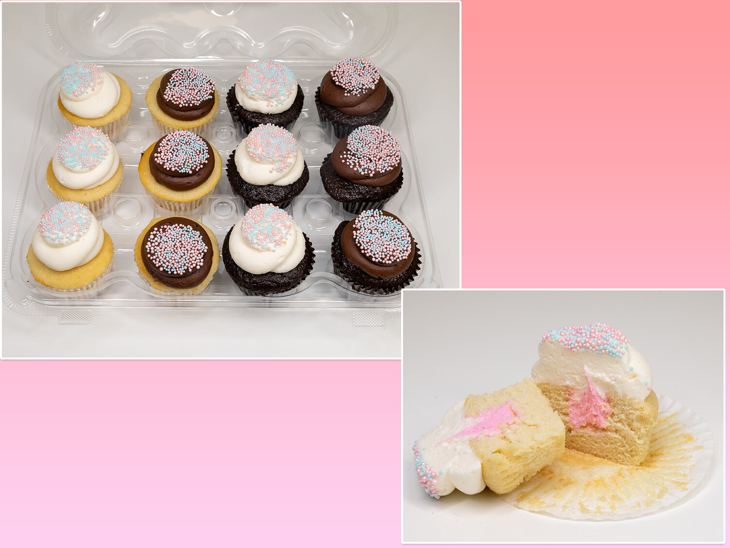 Gender Reveal Cupcakes, Filling Color: Pink Filling