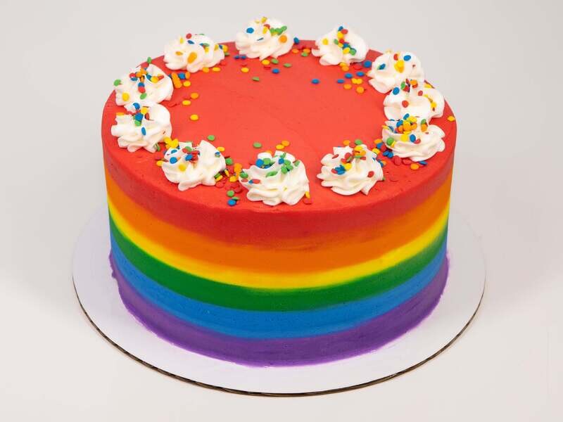 Primary Rainbow Striped Confetti Cake