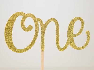 "One" Gold Glitter Cake Topper