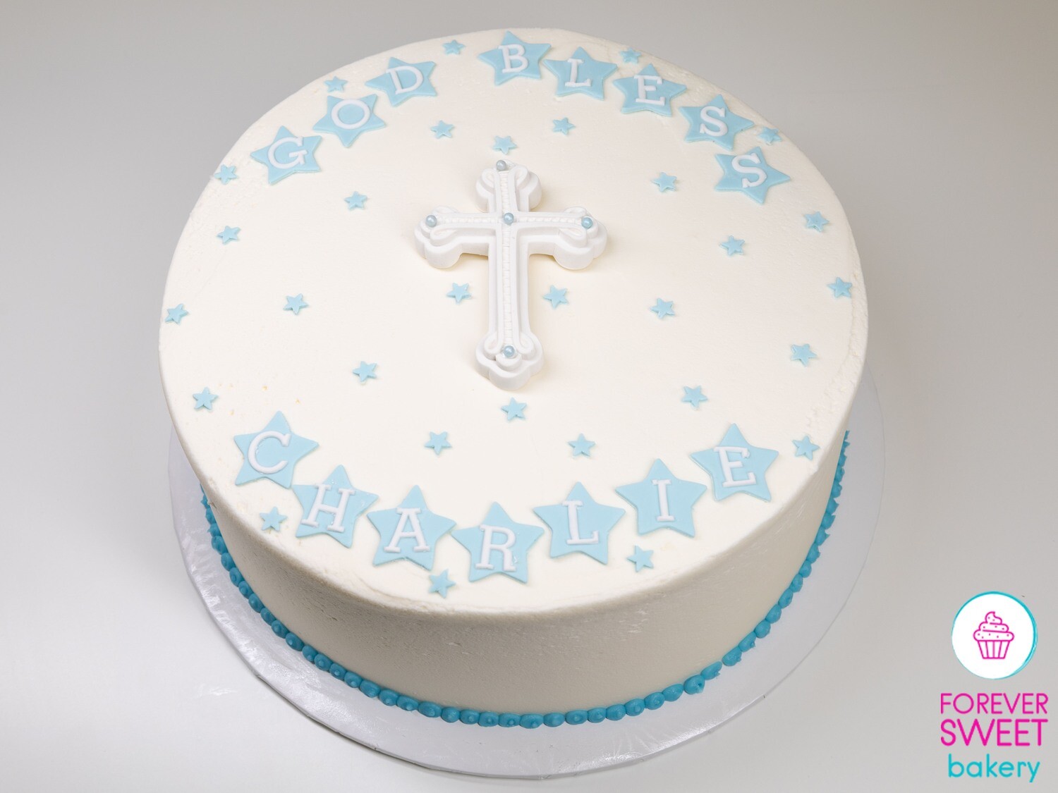 Cross Topper with Star Name Cake