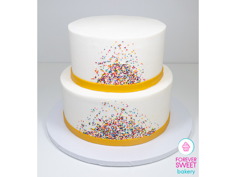 2 Tier Gold Band Scattered Sprinkle Cake