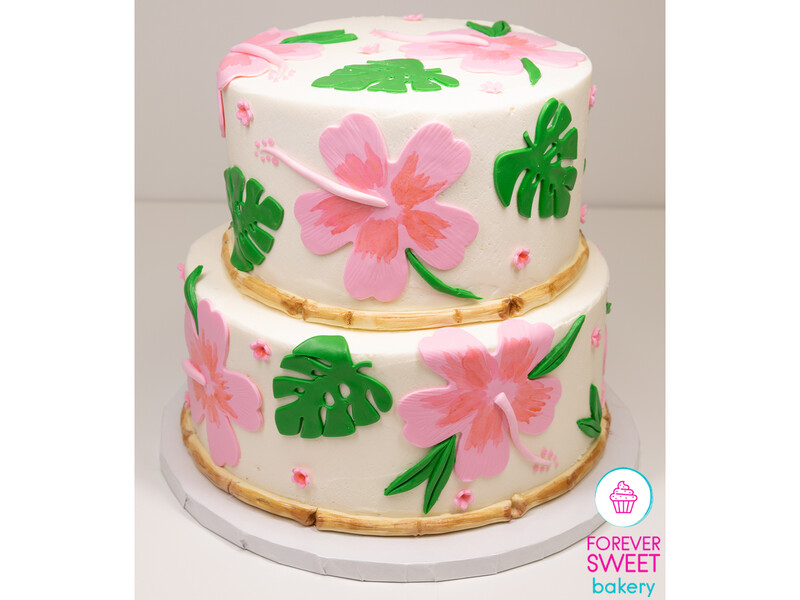 2 Tier Hawaiian Hibiscus and Bamboo Cake