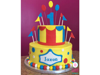 2 Tier Carnival Themed Name and Number Cake
