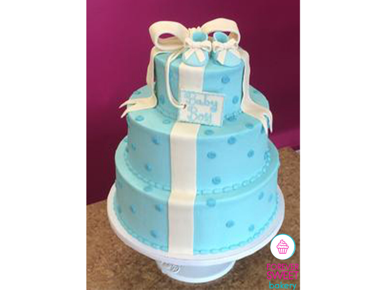 3 Tier Bow and Baby Shoes Cake