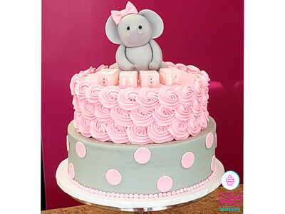 2 Tier Baby Elephant Baby Blocks Cake