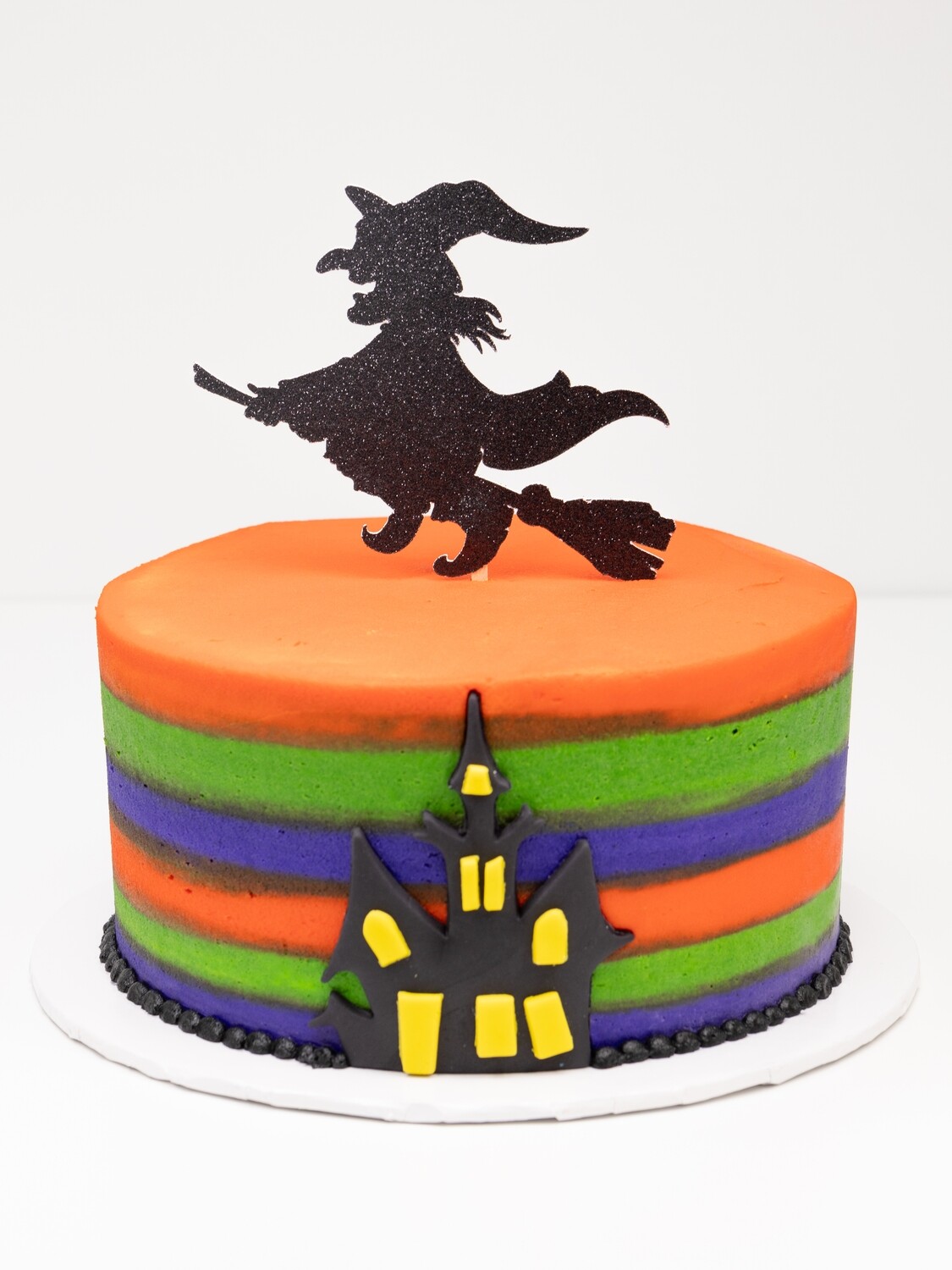 Halloween Haunted House and Witch Topper Striped Cake