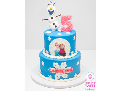 2 Tier Elsa, Anna, and Olaf Name and Numbered Cake