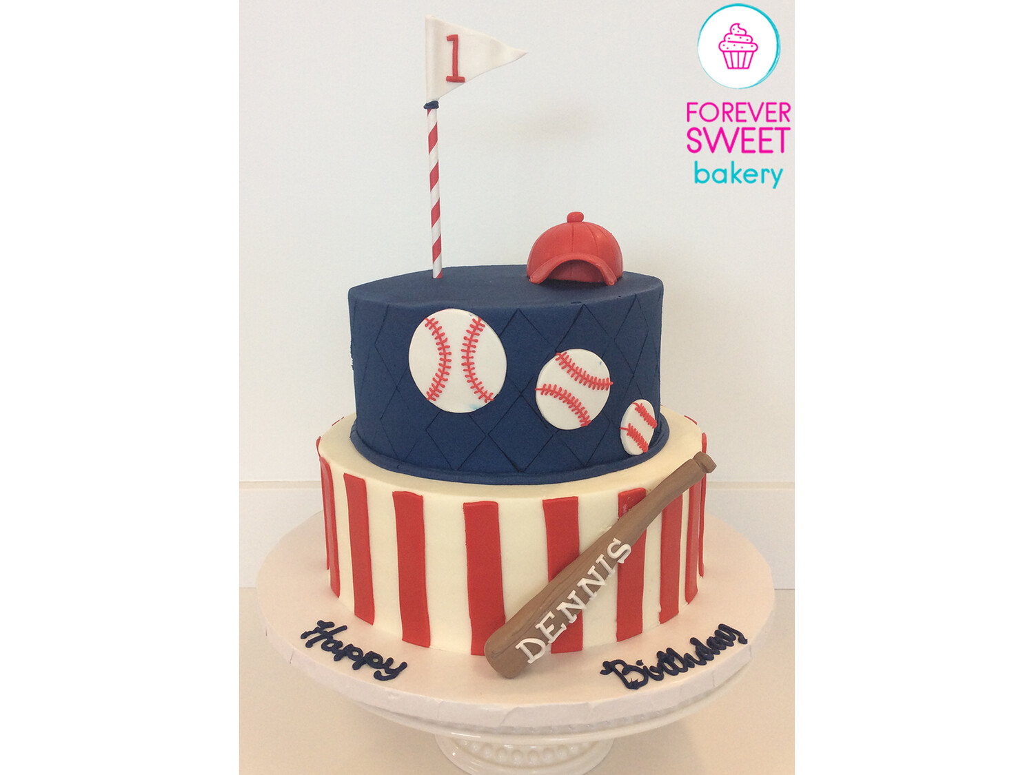 2 Tier Baseball Cap Balls & Bat Cake