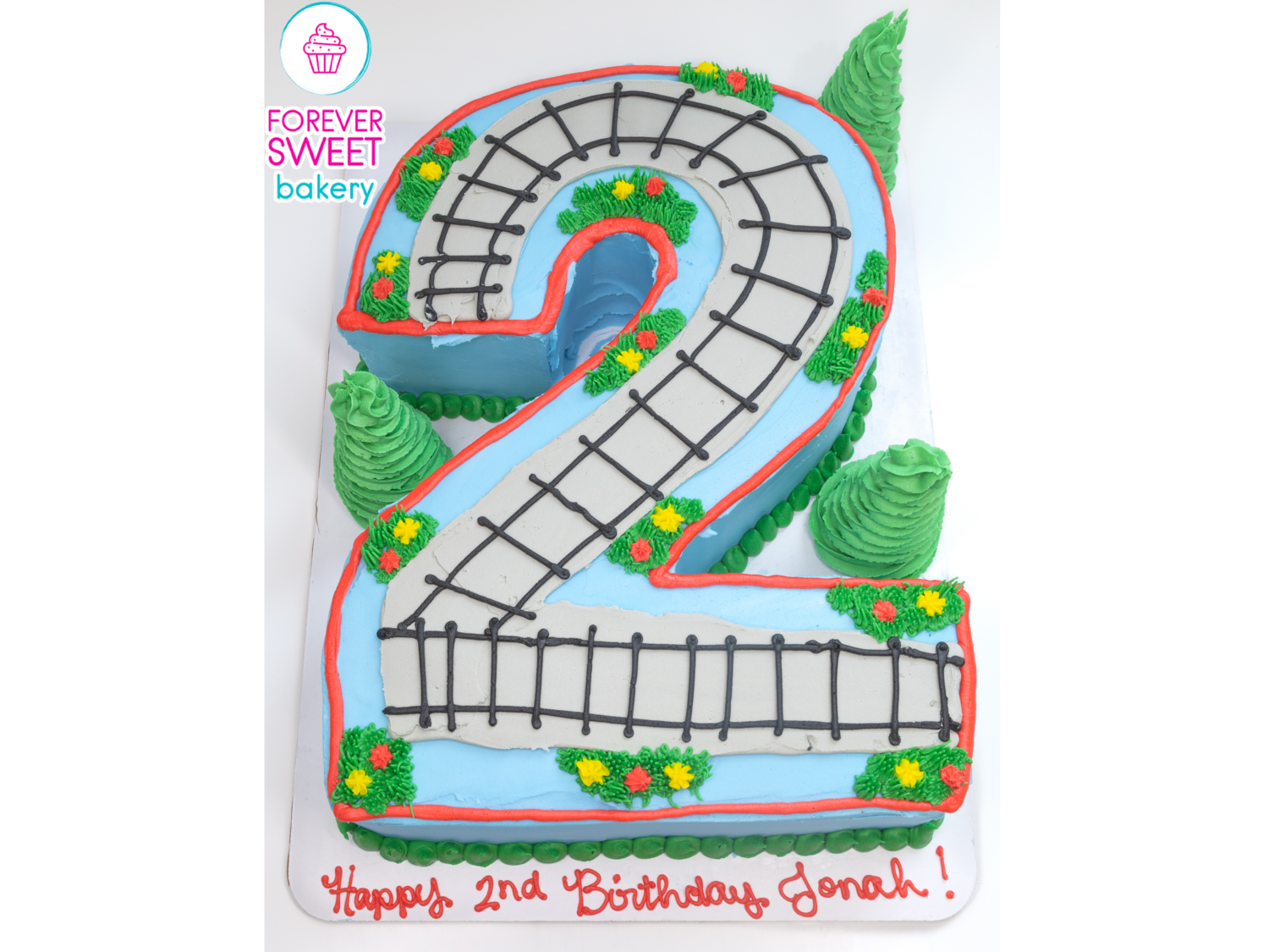Shaped Number 2 Train Track Cake