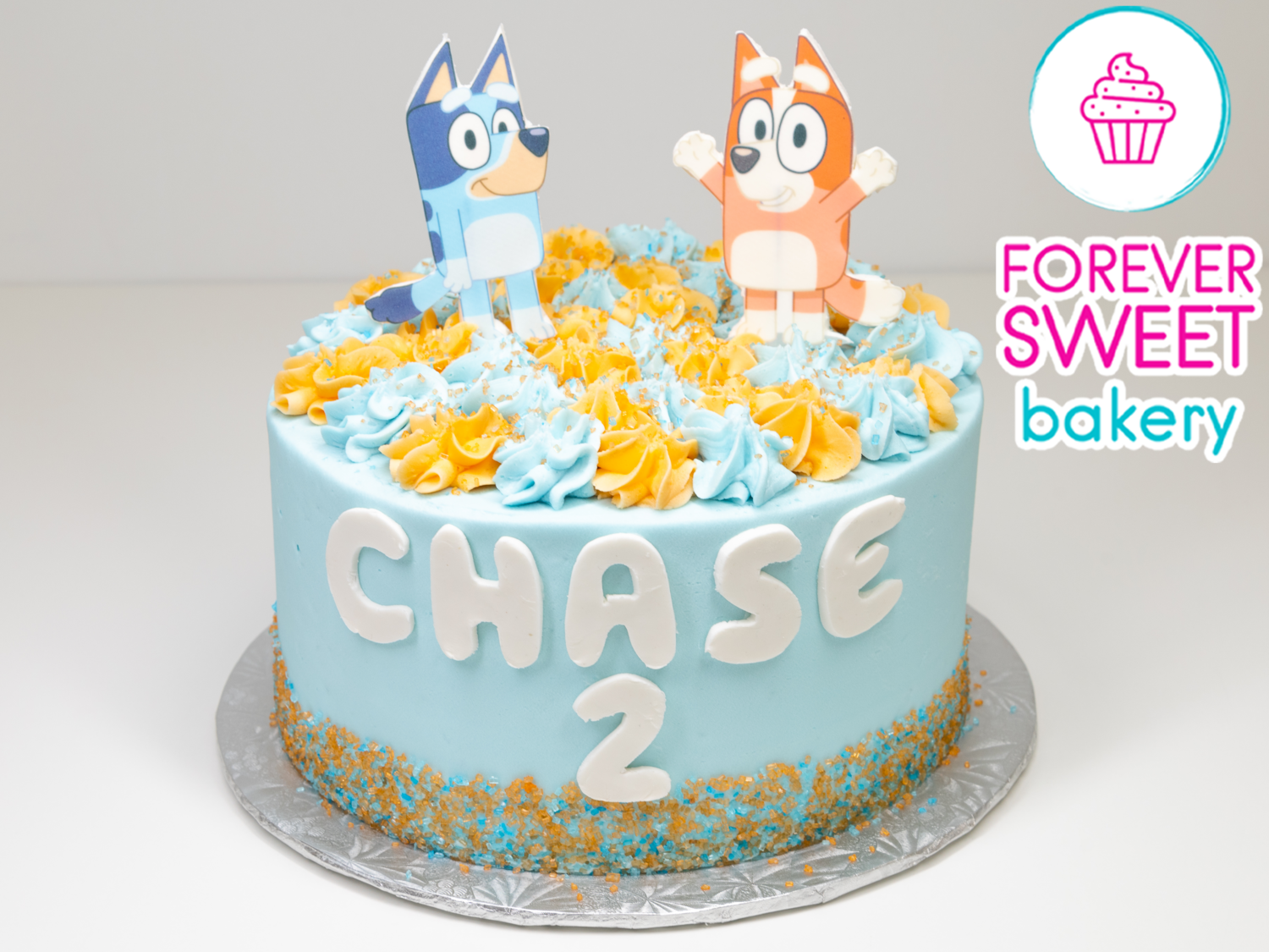 Bluey Standing Characters Name and Number Cake