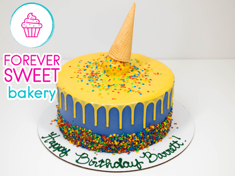 Melting Ice Cream Cone with Confetti Cake